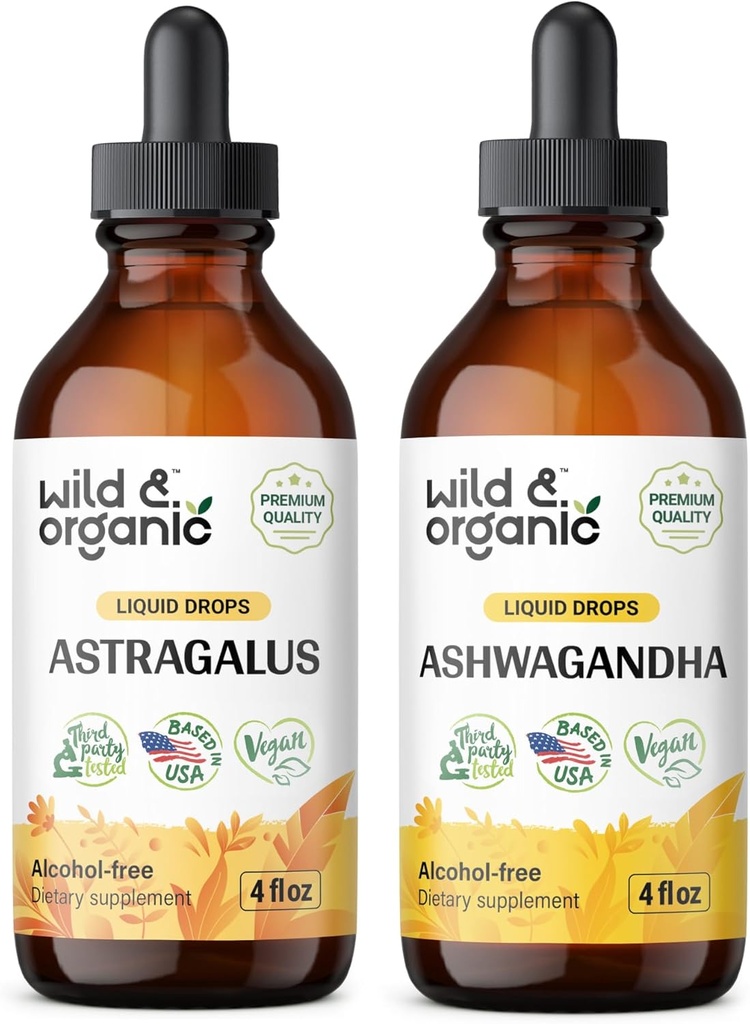 Astragalus tinctură sălbatică și organică 4 fl oz & Ashwagandha Tincture 4 fl oz