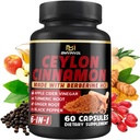 Capsule cu scorţişoară ceylon cu HCl Berberin, Oţet de cidru de mere, Turmeric, Ginseng, Pepper Negru - 6in1 pentru funcţia imună de sprijin - 60 Conte