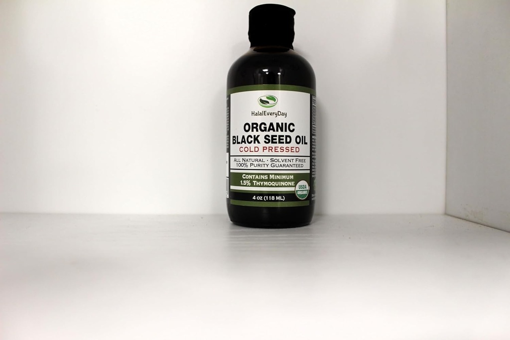 HalalEveryDay Organic Black Seed Oil - USDA Certified Cold Pressed Sticla de sticlă Peste 1,5%