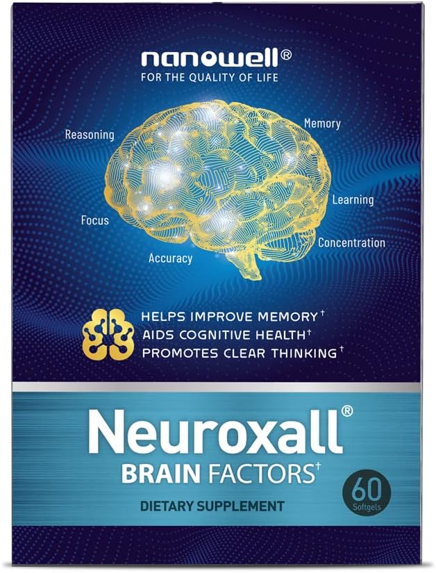 NANOWELL Neuroxall Brain Factori - Suport cognitiv cu vitamina B6, Astaxantină, Extract de Ginkgo Biloba & Fosfatidilserină - Boosts Brain Health, Memory & Focus - 60 Softgels
