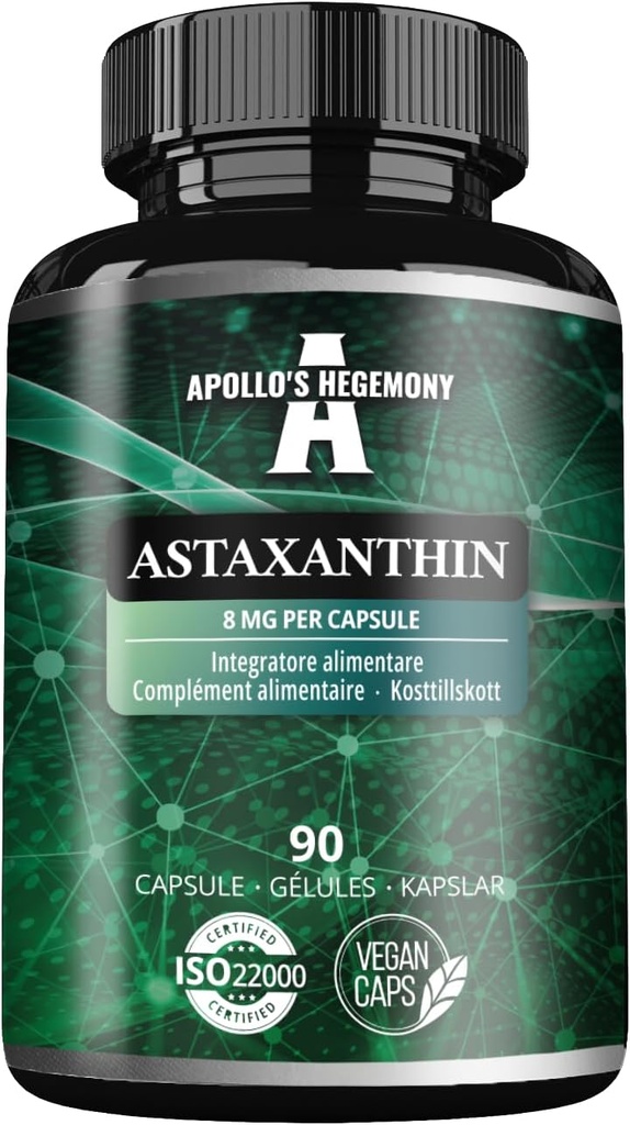 APOLLO'S HEGEMONY Astaxanthin 8 mg din Microalge Haematococcus pluvialis - 90 capsule Vegan - 3 luni de aprovizionare - puternic antioxidant - Dieta Supliment