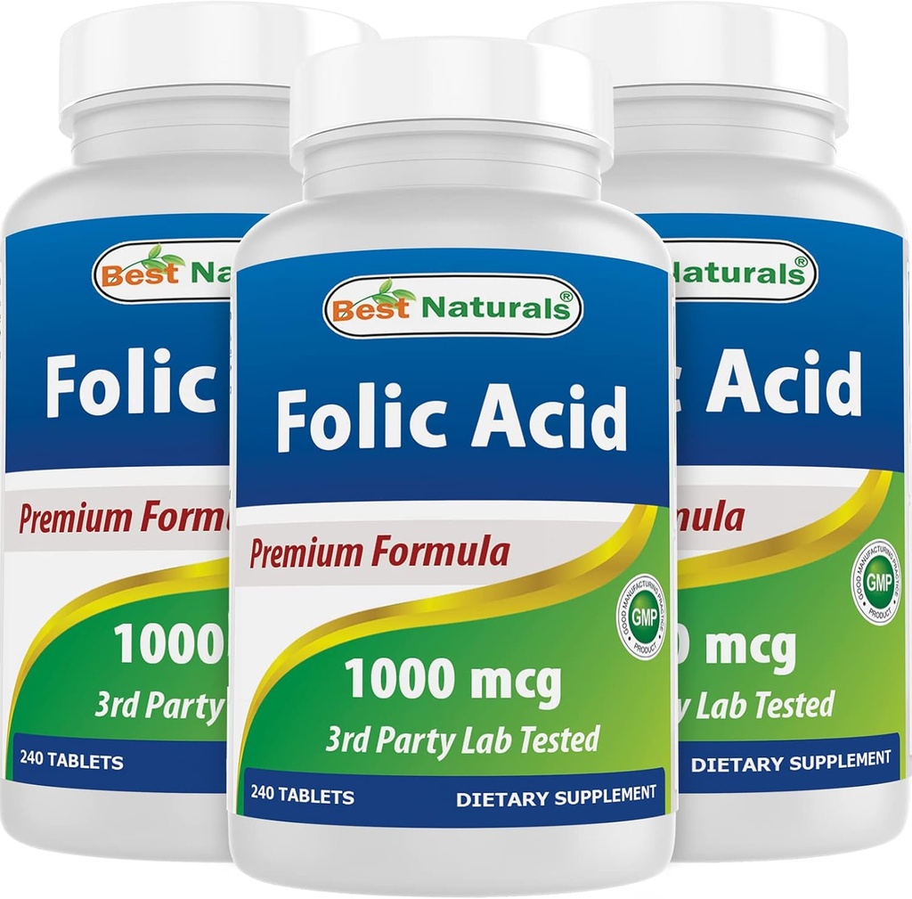 Cel mai bun acid folic natural 1000 mcg (vitamin B9), 240 comprimate (1000 mcg (pachet de 3)