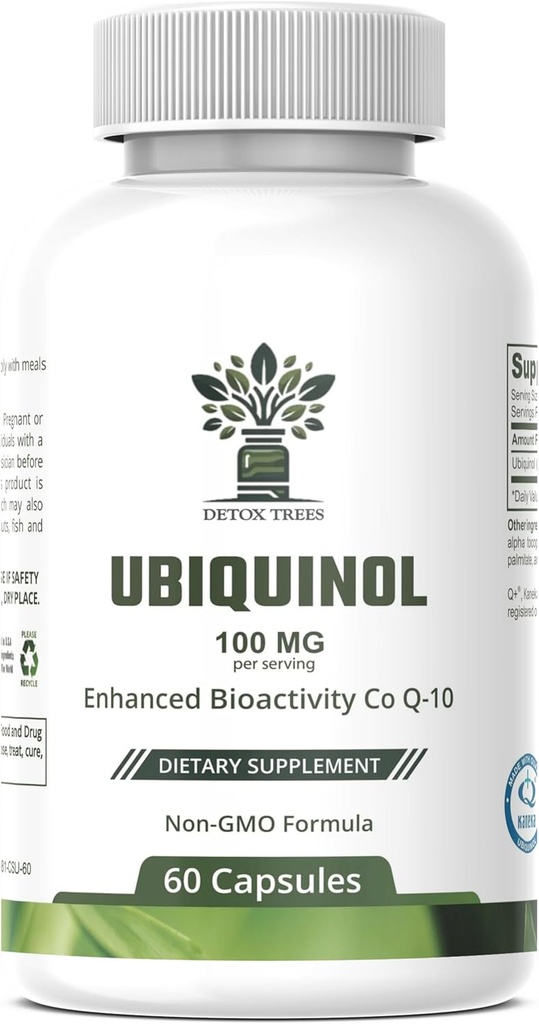 Ubichinol CoQ10 100mg - Biodisponibilitatea îmbunătăţită, Supliment de absorbţie mare - non-GMO, Gluten gratuit pentru sănătate cardiacă şi suport cardiovascular, 60 capsule