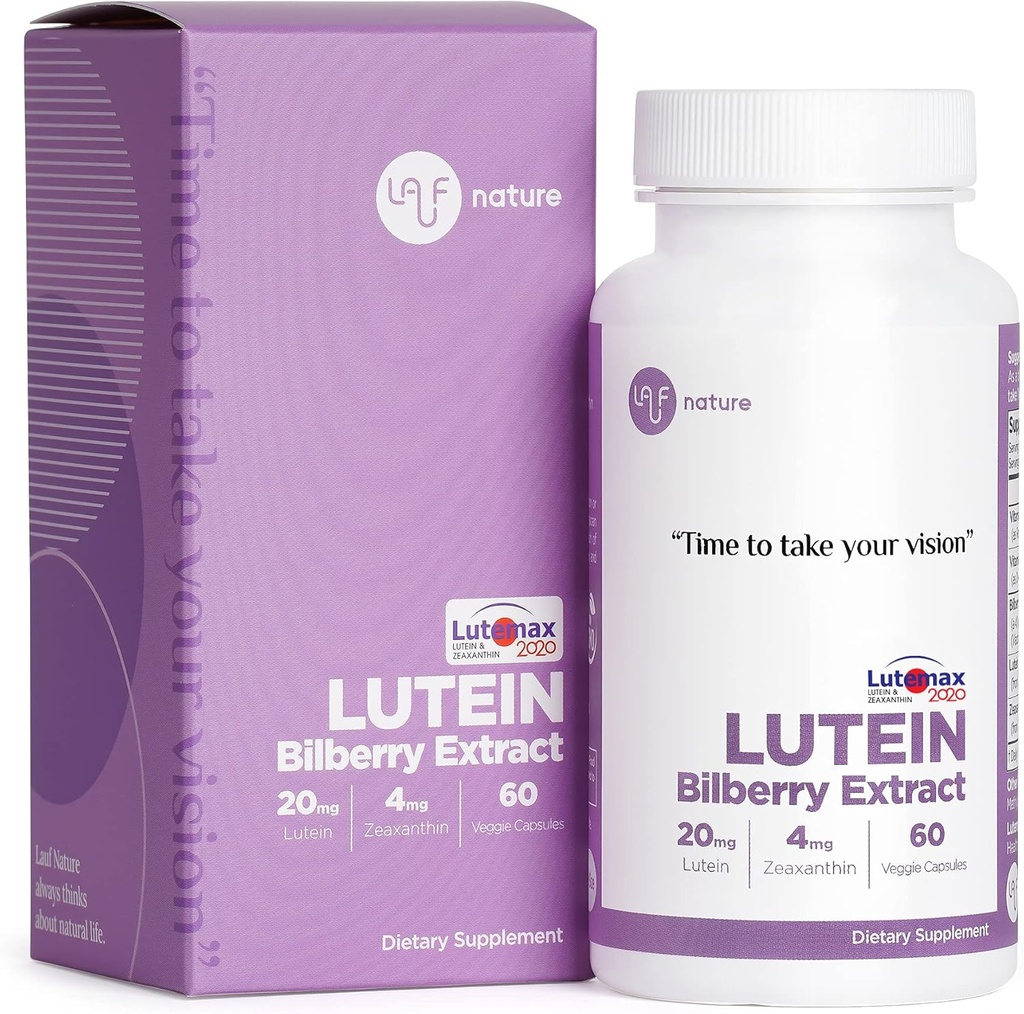 Lutein 20mg cu Zeaxanthin 4mg și Extract de bilberry 100mg, Vitamina, Sprijină Viziune și sănătate maculară, LUTEMAX 2020, Non OMG, Vegan, Gluten gratuit - 60 Serviri