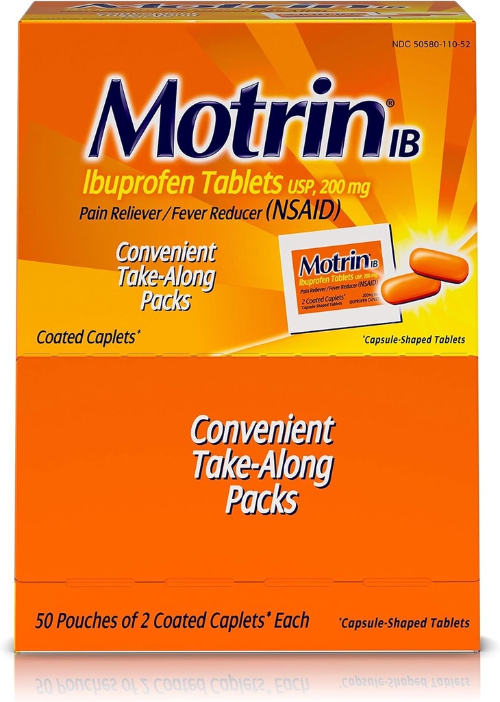 Motrin IB 48152 Ibuprofen Tablets, 2 Count (Pachet de 50)