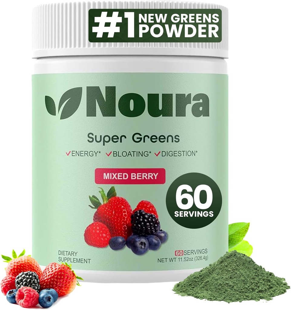 Super Greens Powder, 60 Servings - Imunitate, Enzime digestive și Probiotice pentru energie, Sănătate Gut, Relief Bloating pentru femei - Greens Superfood Powder - mixt Berry