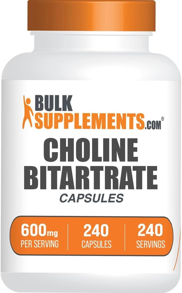 BulkSupplements.com Capsulele de bitartrat de colină - Suplimente de colină, ca Choline L-Bitartrate - Choline 600mg, 2 capsule per Serving, 240 capsule (Pachet de 1)