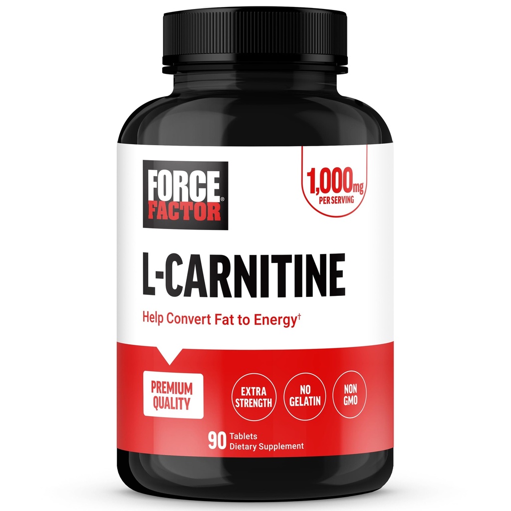 Force FACTOR L-Carnitina Supliment, L Carnitina Tartrate capsule 1000 mg pentru a converti grăsime în energie, de a sprijini recuperarea musculare, și boost performanța de exercițiu, Vegan, non-GMO, 90 comprimate