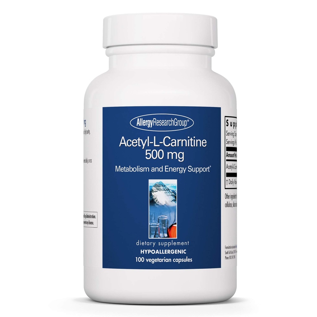 Grupul de cercetare alergii Acetil-L-Carnitina 500mg Supliment - Metabolizare și suport energetic, ALC, Free Form Amino Acid, Capsule vegetariene - 100 Conte