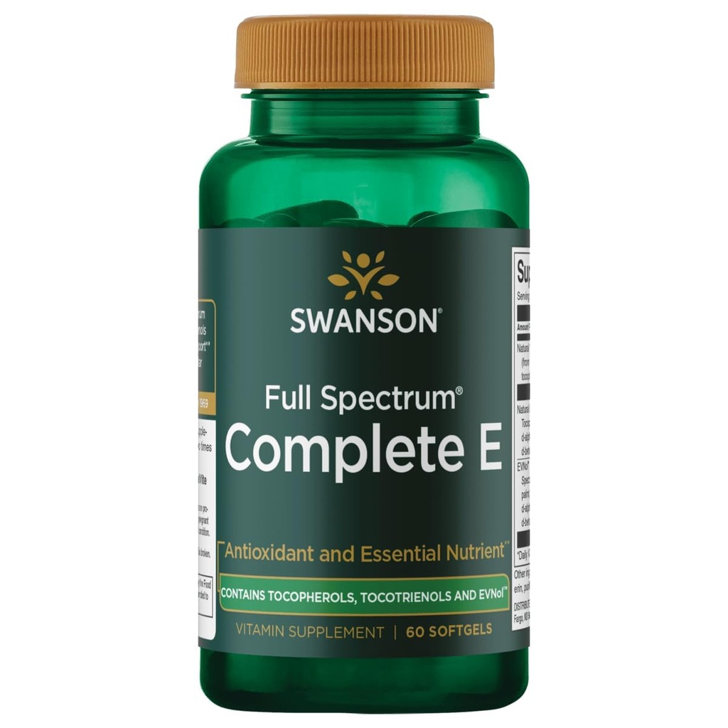 Swanson Full Spectrum Vitamina E cu Tocotrienols - Promovează Heart Health and Cellular Health Supplement - Supliment natural pentru wellness generală - (60 Softgels)