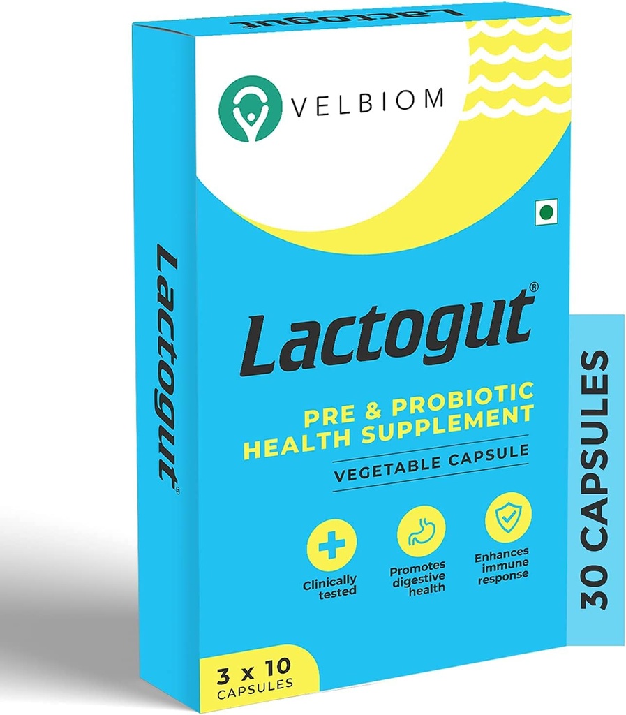 Lactogut Probiotice Supliment pentru Imunitate și Sănătate Digestivă, Sanatate Multi Strine și Formula Pre-Probiotic specifice site-ului ajută în Ibs și Ibd - 30 Capsule