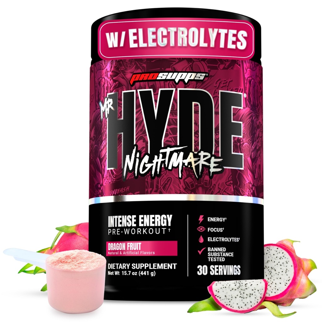 PROSUPPS Dl Hyde Coșmar Pre Antrenament Pulbere cu Cafeina & Beta Alanina - Preworkout pentru Energie Intensă, Concentrare Mintala & Performanță - Suplimente Gym & Fitness (Fruct Dragon, 30 Serviri)