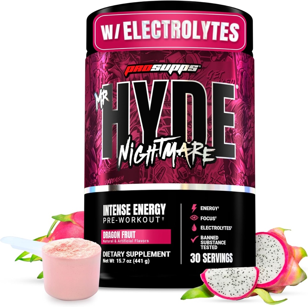 PROSUPPS Dl Hyde Coșmar Pre Antrenament Pulbere cu Cafeina & Beta Alanina - Preworkout pentru Energie Intensă, Concentrare Mintala & Performanță - Suplimente Gym & Fitness (Fruct Dragon, 30 Serviri)