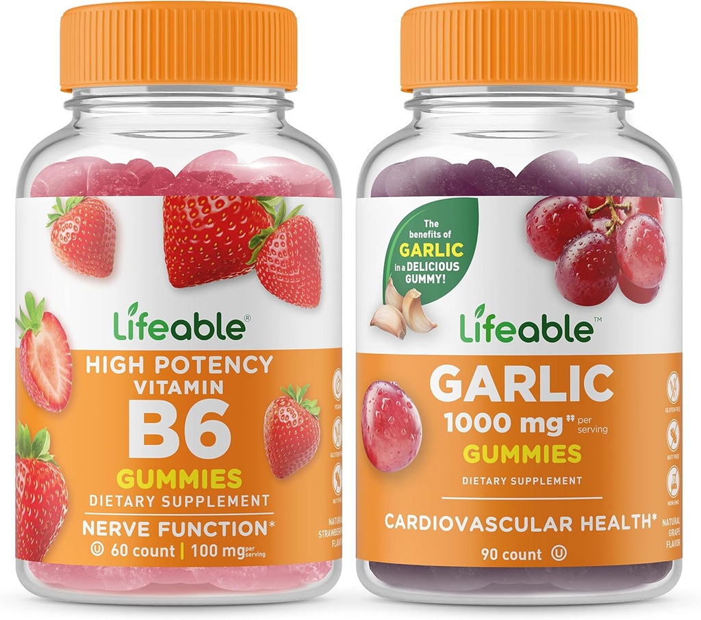 Vitamina viata B6 + Usturoi 1000mg, Gummie Bundle - mare Tasting, Supliment de vitamine, Gluten gratuit, OMG-uri gratuit, masticabil