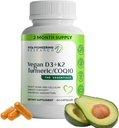 5-in-1 Vitamina D3 2000UI + K2Vital Vitamina K2 cu Turmeric și COQ10 - cu Avocado pulbere pentru absorbție îmbunătățită - inima, os, Cellular Health Support