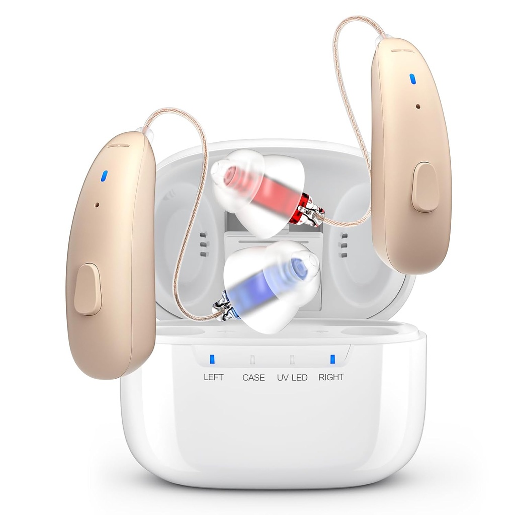 Audieri reîncărcabile pentru Seniori - În spatele-Ear BTE Audiere de ajutor cu zgomot Anulare pentru pierderea auzului sever, Invizibil OTC audiere amplificator cu Charging Case pentru adulți