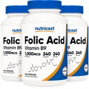 Nutricost Acid folic (Vitamina B9) 1000 mcg, 240 capsule (3 flacoane)