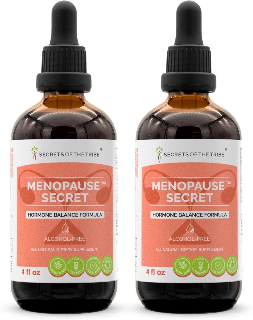 Menopause Secret Alcool-Free, Glycerite Black Cohosh, Vitex, Red Clover, Maca, Dong Quai, St. John's Wort. Tinctură, Echilibru hormonal extract de plante Formula 2x4 OZ