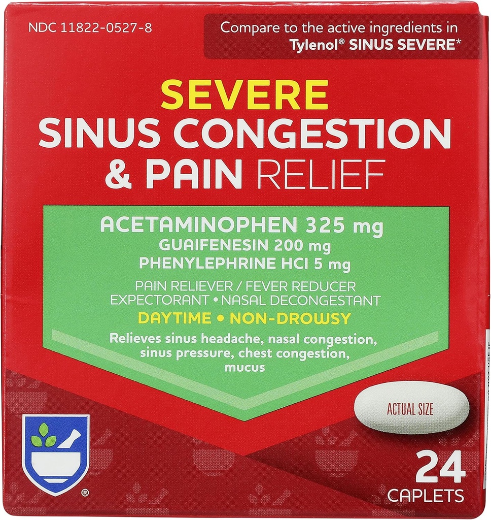 Rite Ajutor de zi cu zi Congestionare severă sinus și durere Relief - Acetaminofen, 325 mg - 24 Capleți 