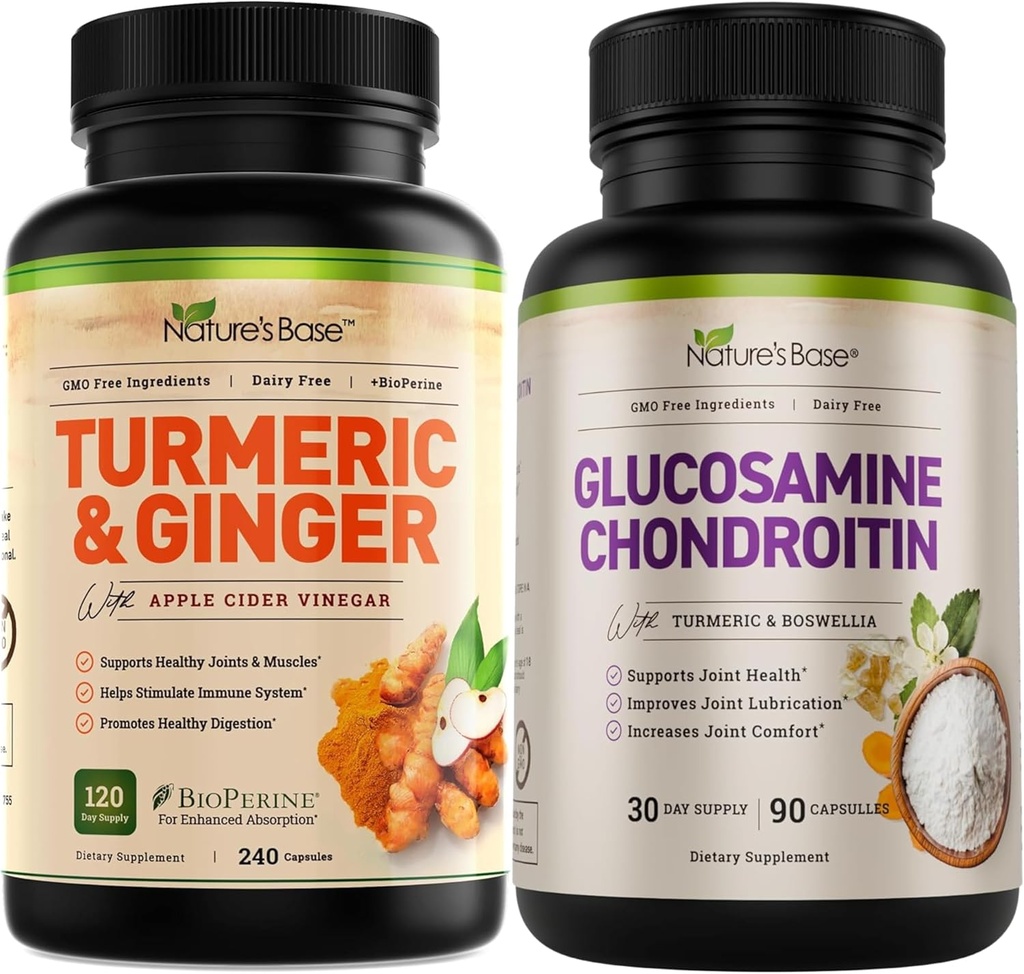 Baza naturală Turmeric & Ginger 240 ct + Glucosamină Chondroitin 90 ct