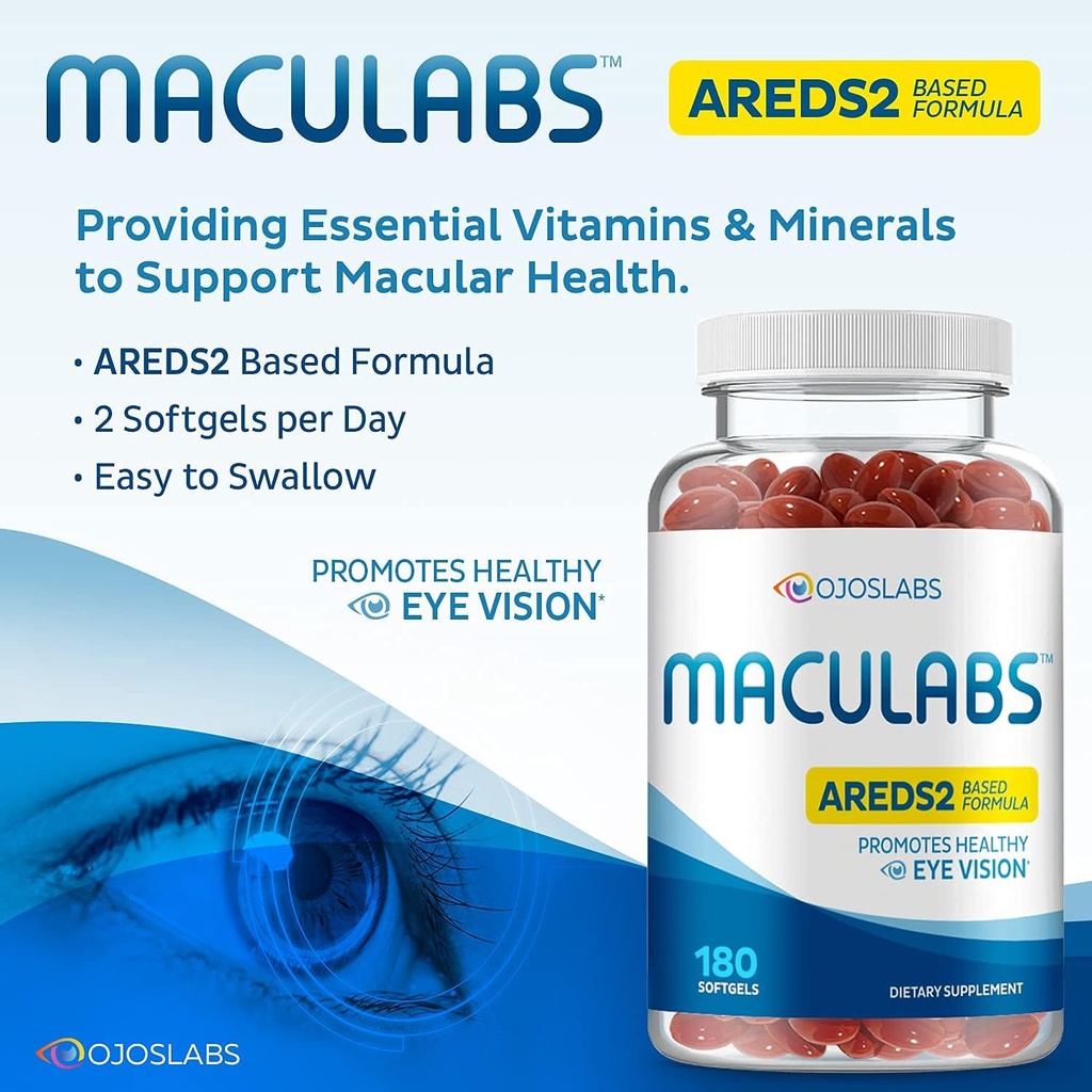 Eye Vitamins - AREDS 2 Based Formula - Eye Vitamin with Lutein & Zeaxanthin for Macular Health - Vision Supplements for Adults - 180 Softgels Support & Care for Eyes - Made in USA