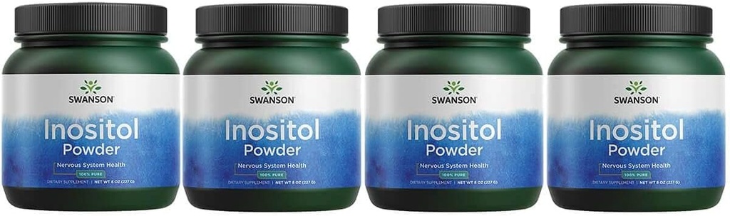 Swanson 100% Pure Inositol Powder - Suplimentul Natural Promovarea Focus & Relaxare - Nervi & Suport Cellular- (8oz) 4 Pack