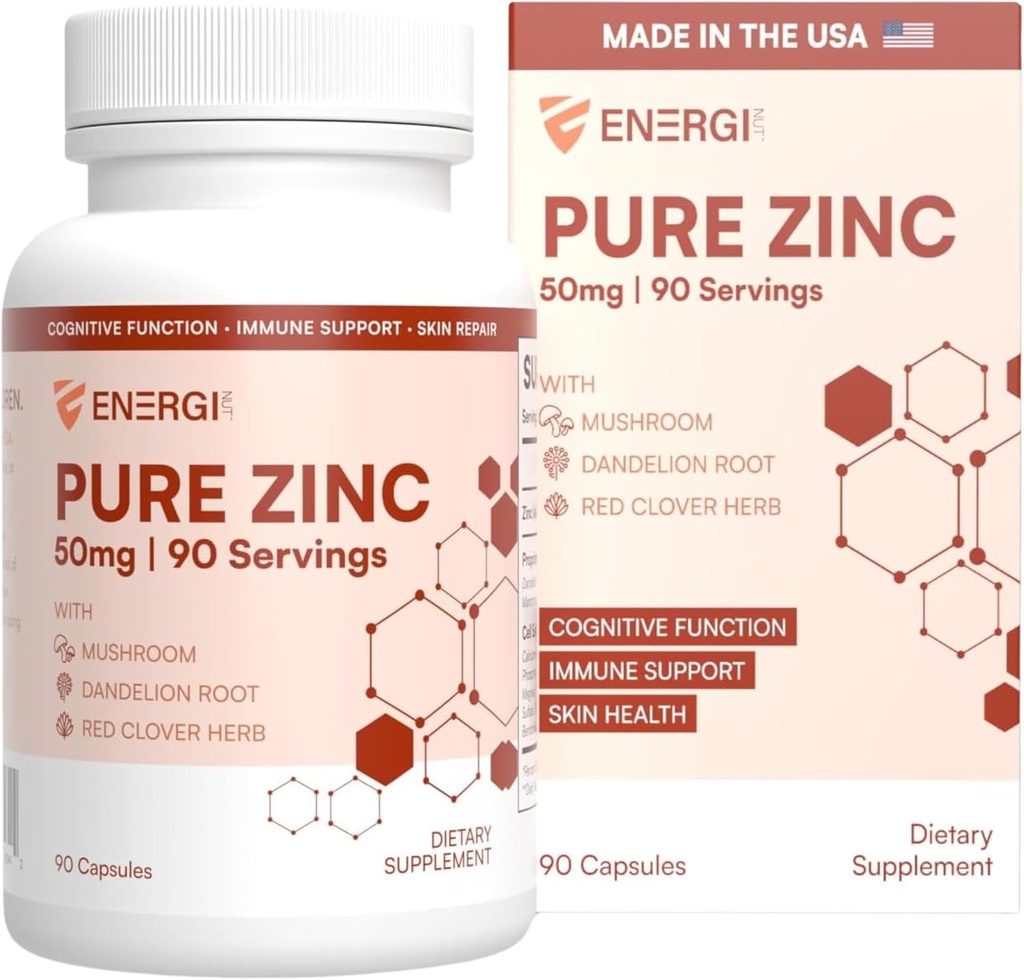 ENERGI Blend de zinc cu vitamina A, B-3 & B-6, supliment de suport imun cu rădăcină marshmellow, extract de rădăcină de dandelion și ciuperci Shiitake, 90 capsule suplimente de zinc
