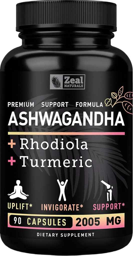 Complex Ashwagandha - Organic Ashwagandha Root Powder + Rhodiola Rosea + Turmeric - Premium Support Formula - Ashwagandha Capsule Supliment