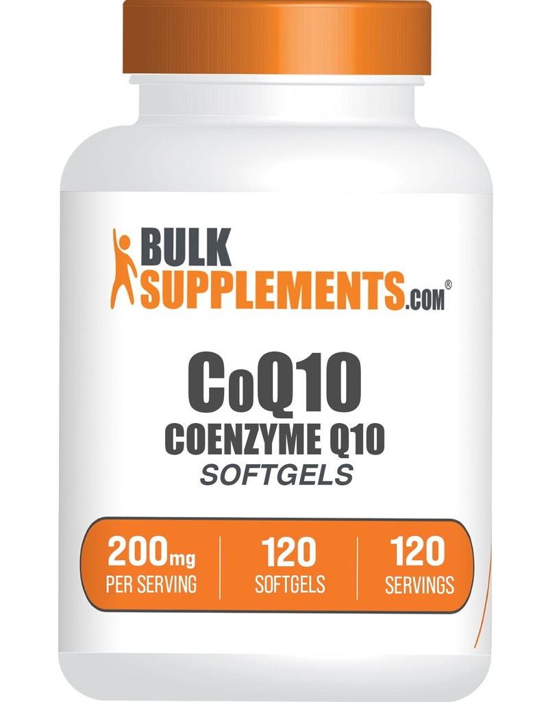 BulkSupplements.com CoQ10 200mg Softgels - pentru Heart Health, Coenzima Q10 200mg Supliment, Gluten gratuit, 1 Softgel per Serving, 120 Conte (Pachet de 1)
