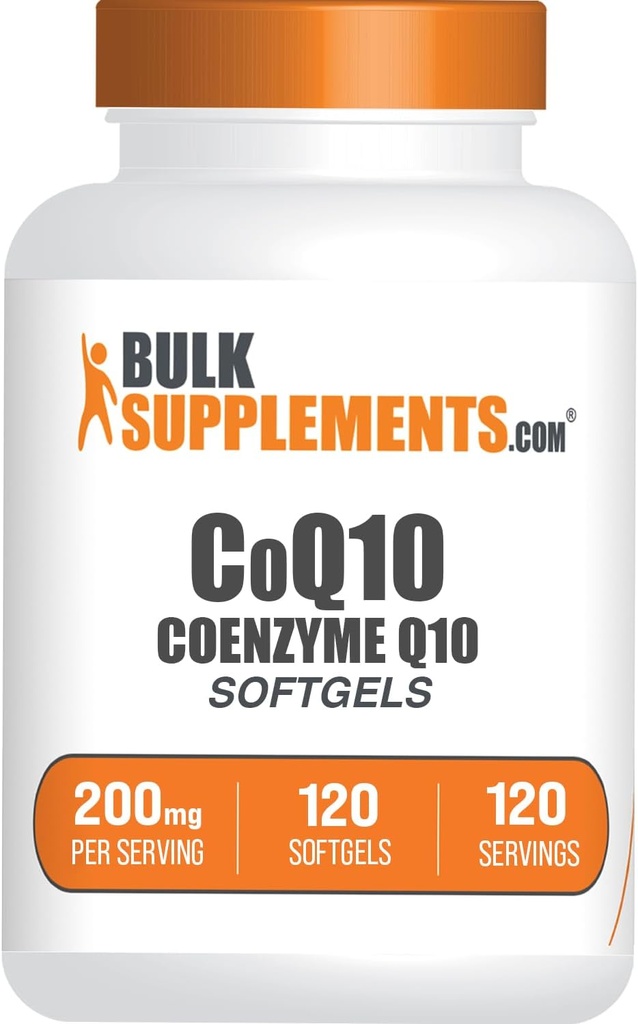 BulkSupplements.com CoQ10 200mg Softgels - pentru Heart Health, Coenzime Q10 200mg Supliment, Gluten gratuit, 1 Softgel per Serving, 120 Conte (Pachet de 1)