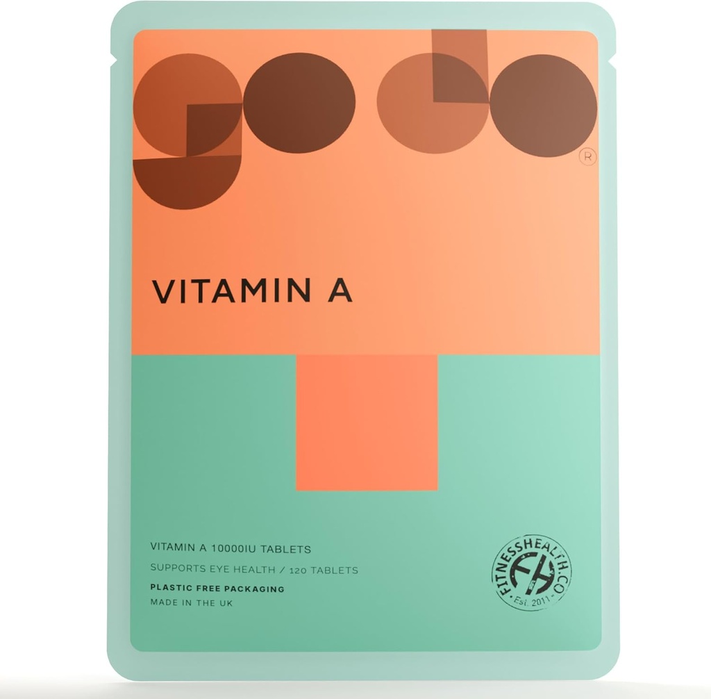 Sanatate Fitness Vitamina A 10000IU 120 Tablete - Piele sanatoasa, Vision Supplement - Calitate nutritie sanatoasa Mood - Potrivit pentru Vegani si Vegetari - Ambalaj reciclabil