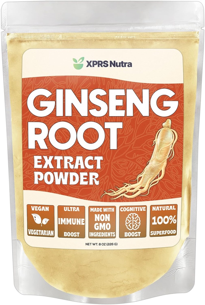 XPRS Nutra Ginseng Root Extract pulbere - Ginseng pulbere suportă funcția cognitivă, performanța fizică și sistemul imunitar - Vegan prietenos Panax Ginseng în formă de pulbere (8 Ounce)