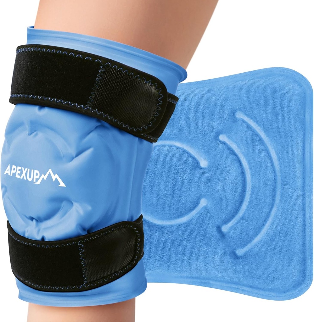 APEXUP Ice Pack pentru Genunchi de relief durere, Wrap mare reutilizabil După intervenţii chirurgicale, Flexible Gel Cold Pack pentru leziuni, Durere de ajutor pentru spate, Umăr, Elbow, Glezna şi picior (Blue, L, 1PK)