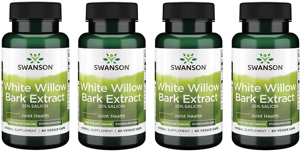 Swanson Putere maxima alb salcie scoarta extract-Promote Suport comun & musculare-standardizat la 25% Salicin-natural supliment cu nici o iritatie stomac (60 Veggie Caps, 500 mg fiecare) 4 ambalaj