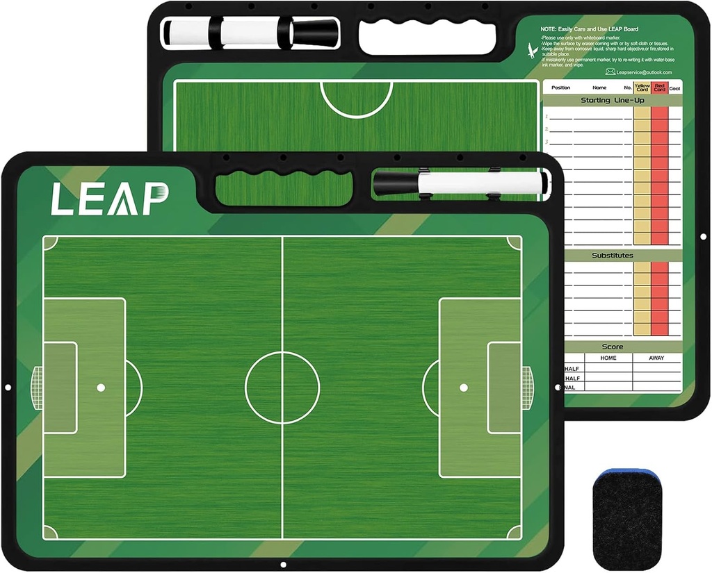 LeAP Coach Board Premium Tactical Clipboard Două laturi cu Full & Half Court Dry Ere Marker Board pentru Baschet, Baseball, Fotbal, Fotbal, Hochei
