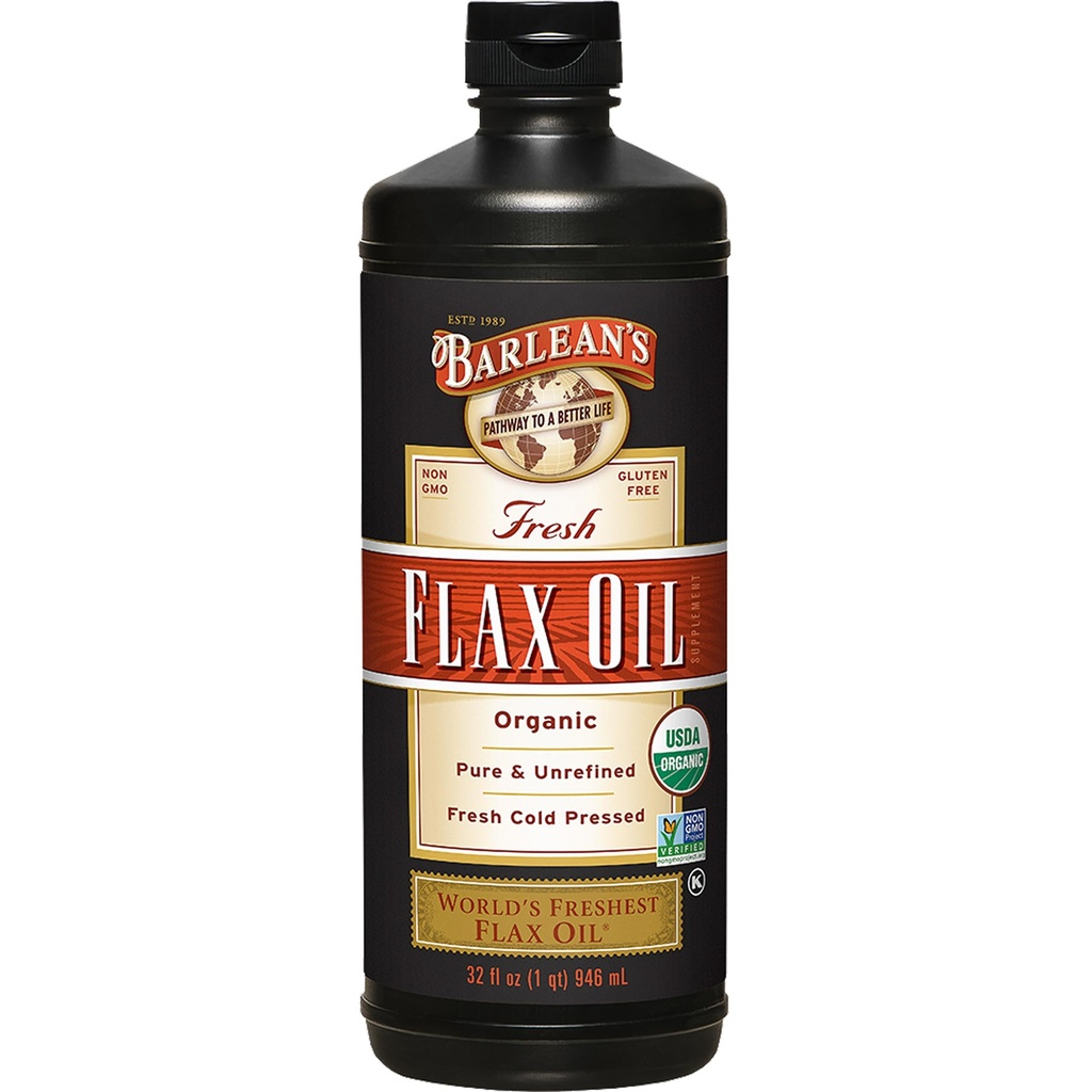 Barlean Organic Flaxseed Oil Liquid, Cold Press Flax Seeds, 7,640mg ALA Omega 3 Fatty Acid Supplement for Joint and Heart Health & Healthy Digestion, 32 oz