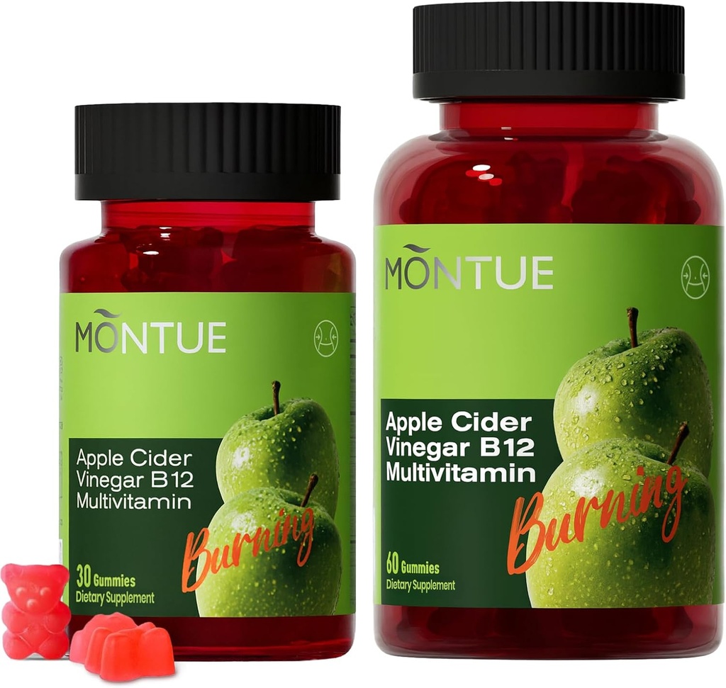 Apple Cidru Otet Gummies B12 Multivitamine,ACV Supliment Gummy Vitamine,Vegetarian Supliment pentru Femei si Barbati,Non OMG,Suport Normal Niveluri de energie & Gut Health 60 Gummes (90)