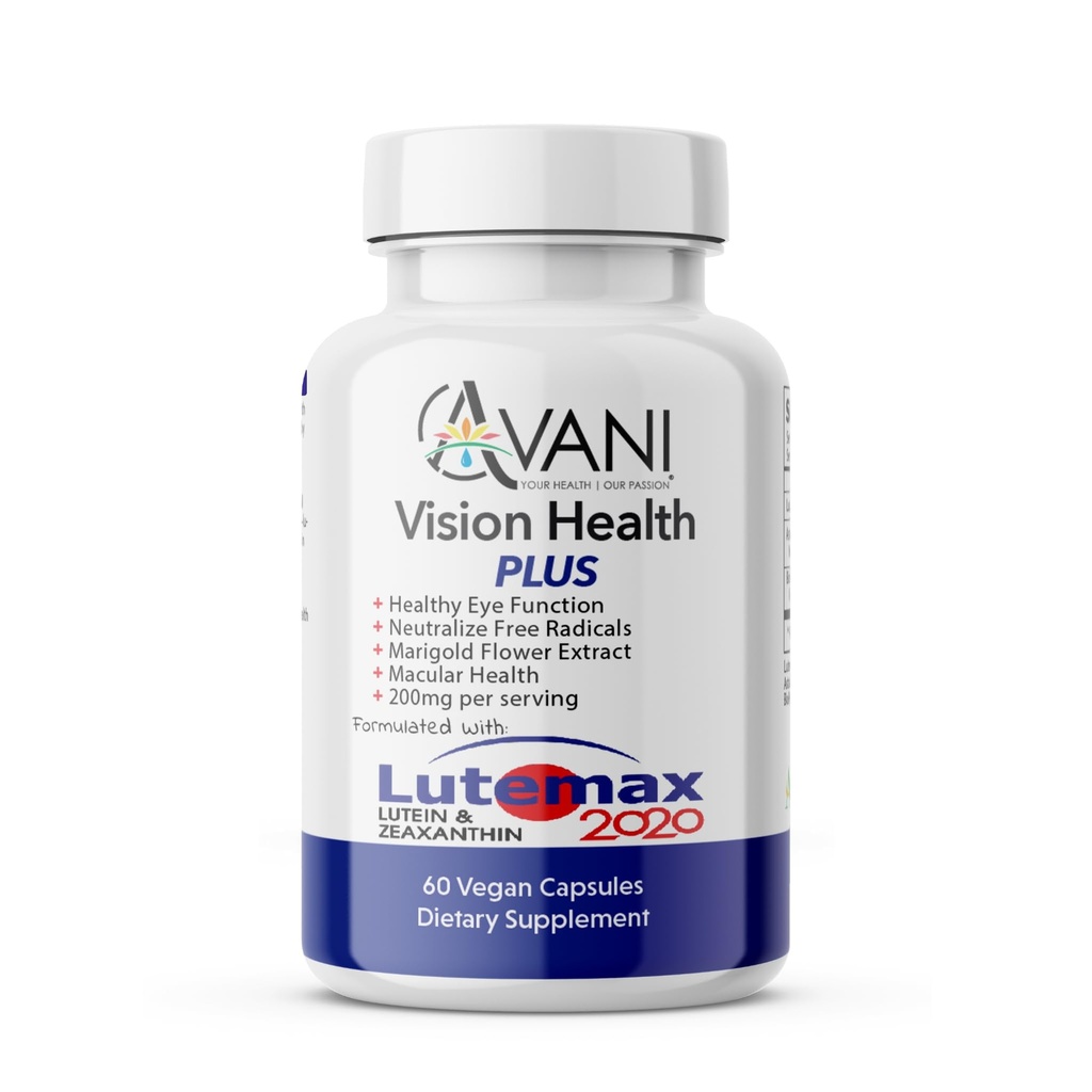 Avani Vision Health Plus Eye Health Made with Lutemax 2020 20mg Lutein 4mg Zeaxantină