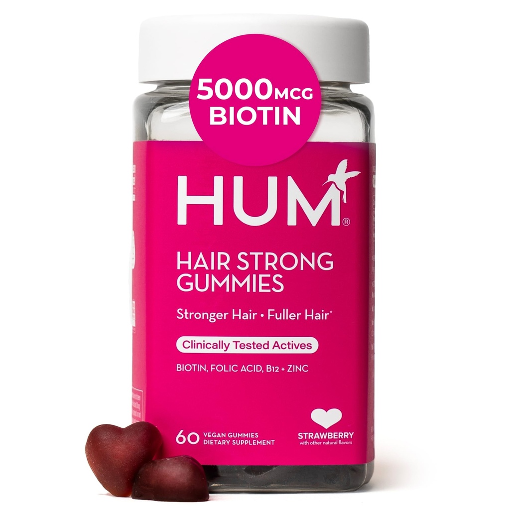 HUM parul puternic zilnic cresterea parului gume cu Biotin, Zinc, Vitamina B12 pentru a sprijini cresterea, Acid folic si vitamina B12 Gummy vitamine pentru sustinerea sanatoasa a parului pentru femei si barbati, 60 gume