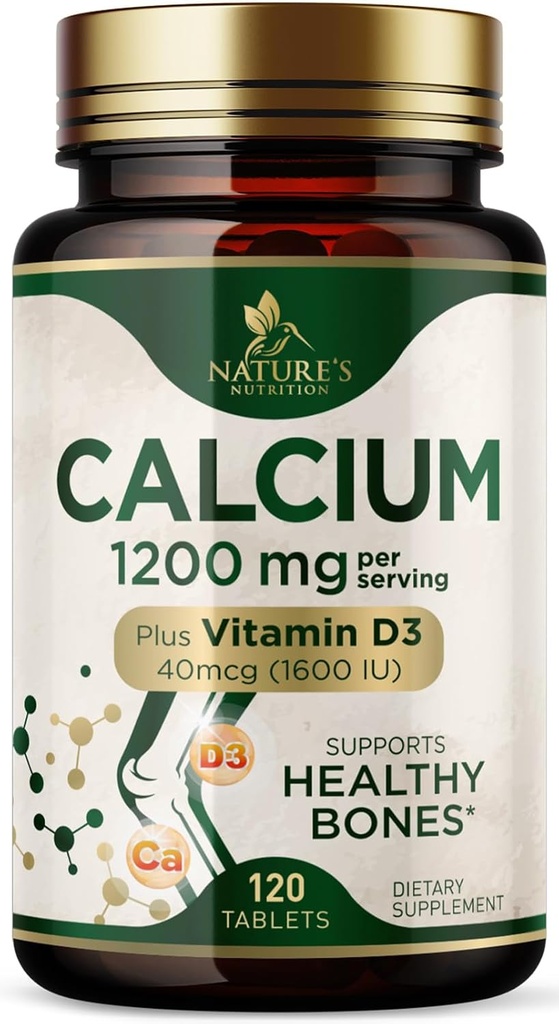Calciu 1200 mg cu vitamina D3 - Suplimentul de sanatate osoasa, Vitamina D & Suplimente de calciu pentru femei si barbati - Concentratia osoasa, Dinti si Suport Imun, Pastile de calciu naturale, îmbuteliate în Statele Unite ale Americii - 120 comprimate