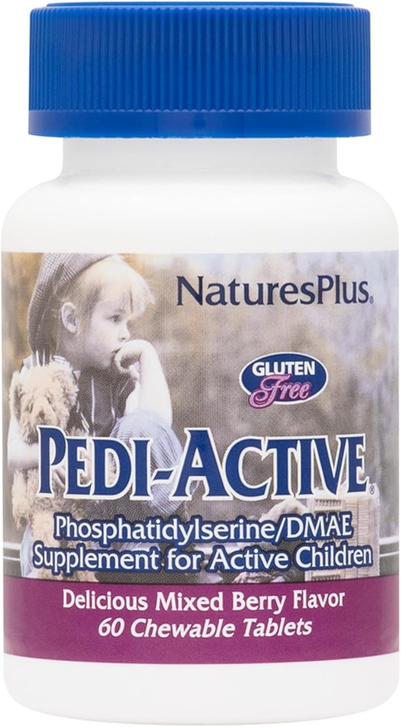 NaturasPlus Pedi-Active LECI-PS, Complex DMAE - 60 comprimate masticabile - Aroma mixta de berry - Suplimentul masticabil pentru copii, Promoveaza sanatatea creierului, Focus - Vegetarian, Gluten-Free - 30 Serviri