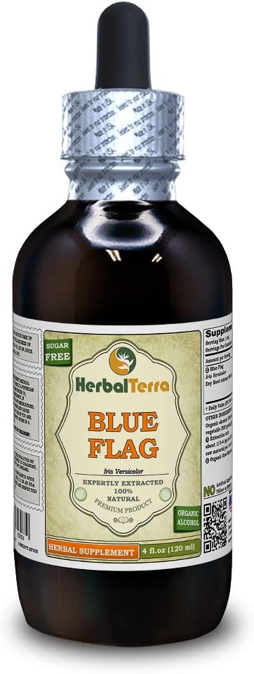 Steag albastru (Iris Versicolor) Tinctură, Extract lichid organic uscat (Brand Name: HerbalTerra, Proudly Made in USA) 4 fl.oz (120 ml)