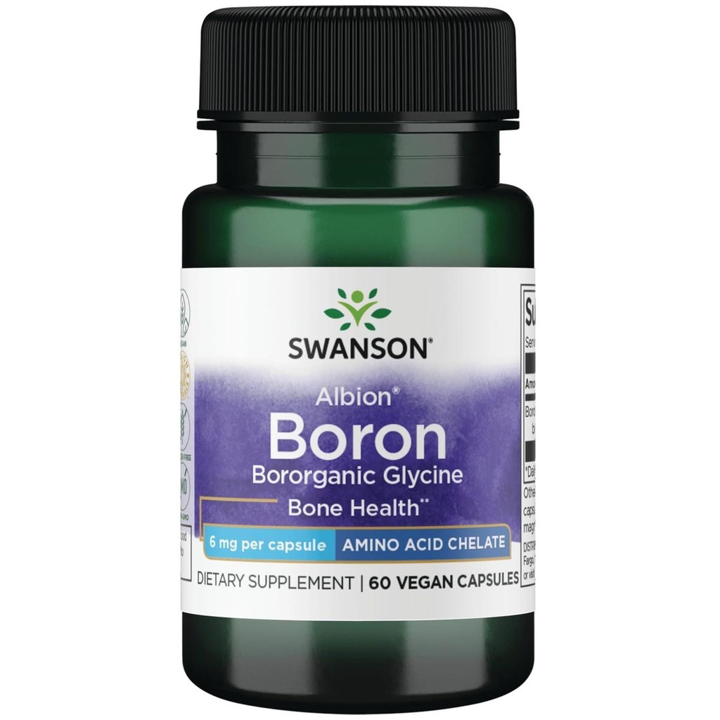 Swanson Boron de la Albion - Boroganic Glicină Supliment de sprijin pentru sănătate comună și sănătatea osoasă - Formula de înaltă absorbție poate sprijini echilibrul global - (60 capsule, 6mg fiecare)