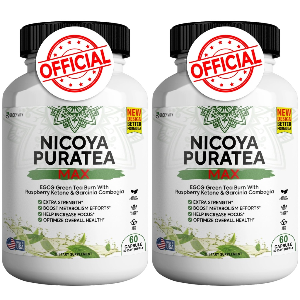 Nicoya PuraTea Max Green Ceai Extract & Green Coffee Bean pentru suport metabolic, Natural Energy Boost, Antioxidant-Rich Supliment 