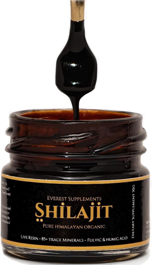 Shilajit Pure Himalayan Organic Shilajit Resin - Shilajit pentru bărbați - Grad de aur 500 mg Potență maximă - 85 Trace Minerale & Fulen și Acid Humic pentru Suport Imun energetic, 30 Grams