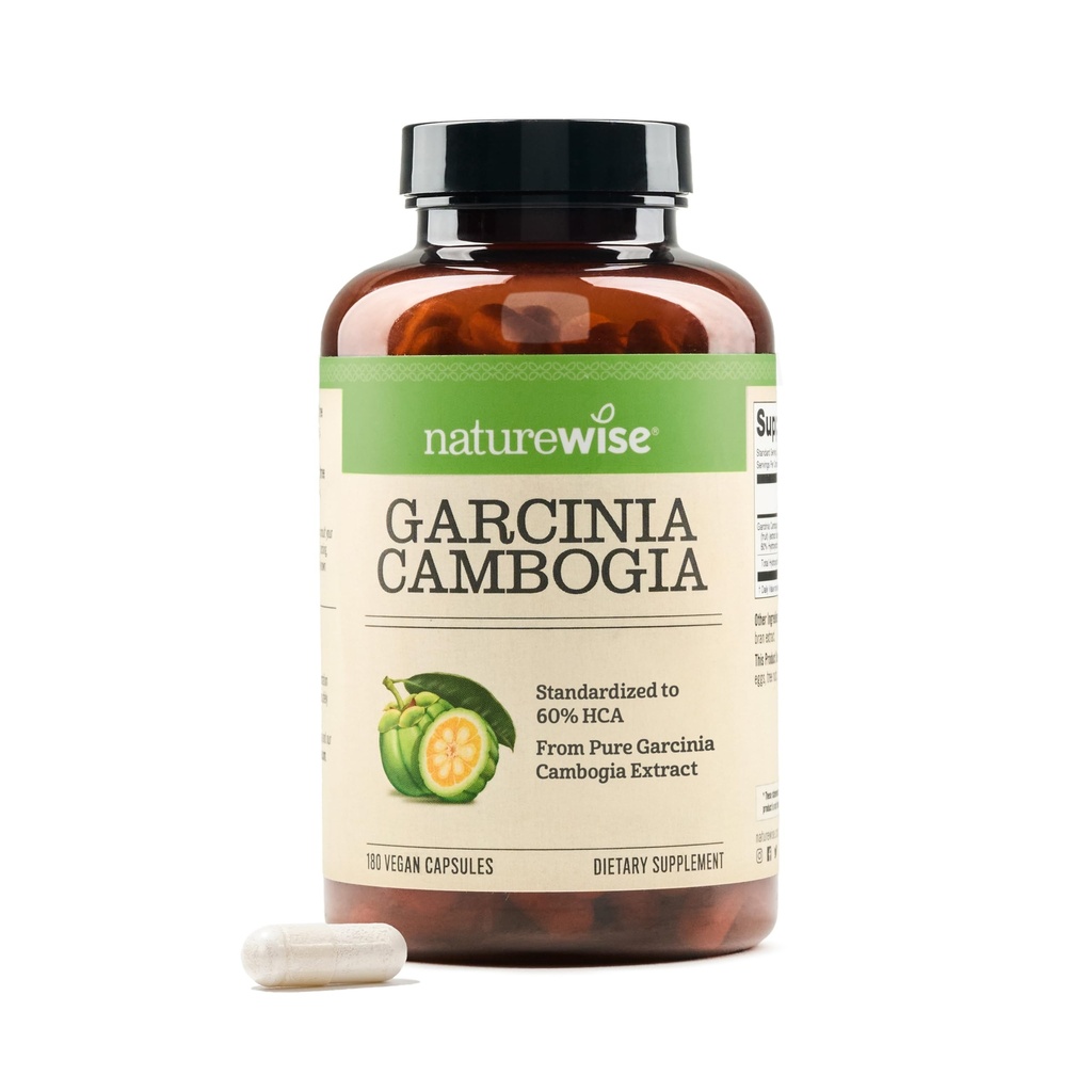 Natural Garcinia Cambogia - 60% extract de concentrare HCA, suport natural pentru obiectivele de greutate și nivelurile de energie - Vegan, non-GMO, gluten gratuit - 180 capsule[2-6 lună de aprovizionare]