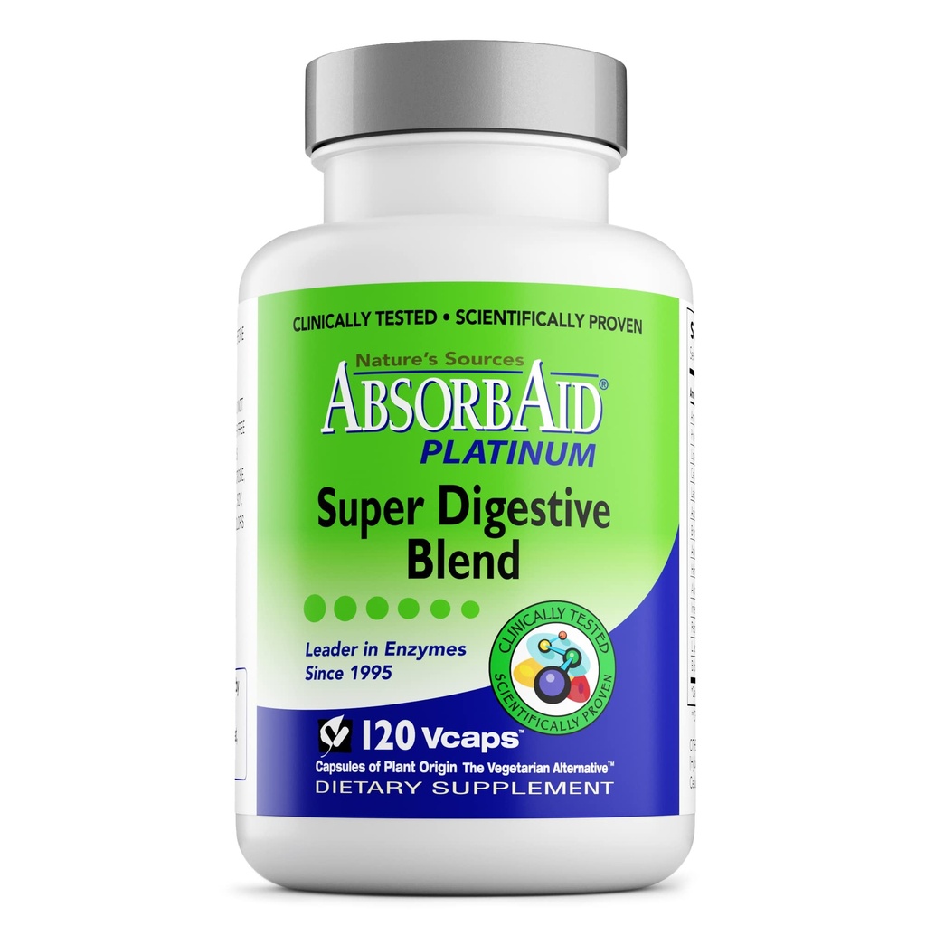 AbsorbAid Platinum Digestive Enzyme Support 120 vCaps, 12 enzime digestive Plus 2 Probiotice pentru ajutor maxim