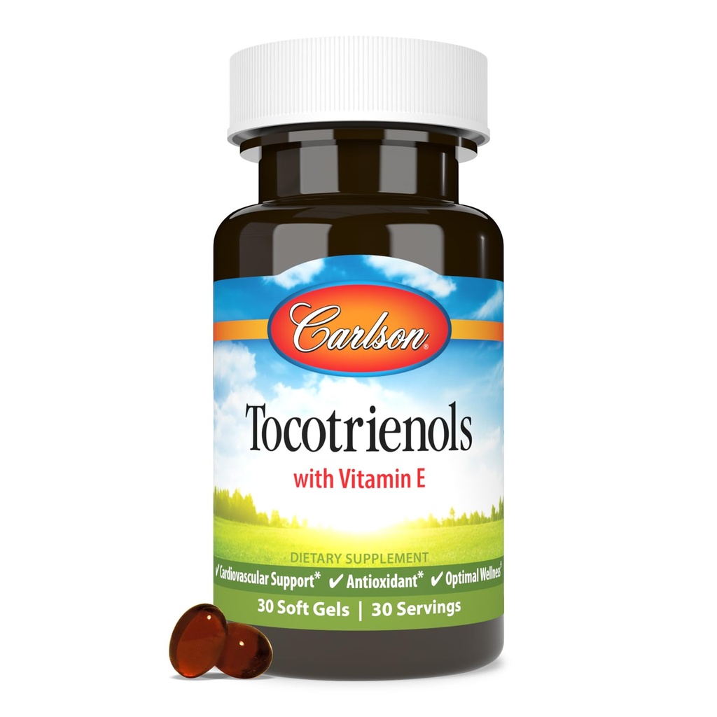 Carlson - Tocotrienol, 40 mg, cu naturale-sursa Vitamina E, Gamma, Alpha, Delta, Beta, Sustainable Sourced, 30 Softgels