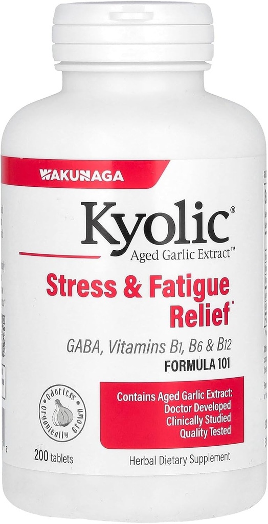 Kyolic Aged Usturoi Extract Formula 101, Stres și Oboseală Relief, 200 comprimate.