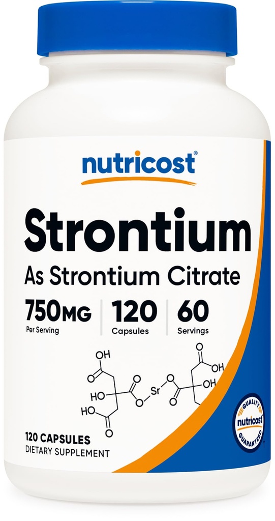 Capsulele de Nutricost Stronţiu 750mg, 120 capsule - vegetariane, non-GMO, gluten libere